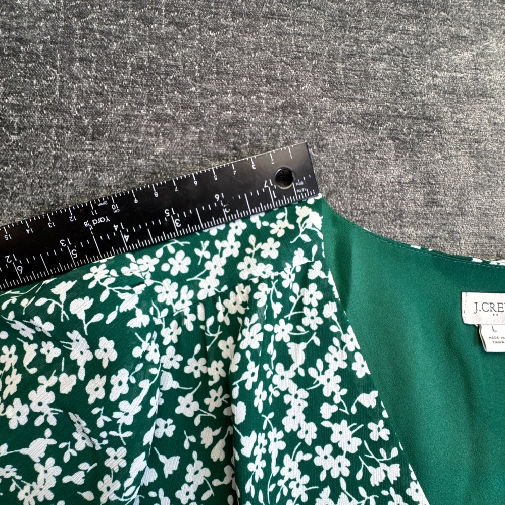 J.Crew Blouse Womens Large Green Floral Ditsy Puff Sleeve Button Front V-Neck - Picture 8 of 15